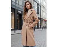 Dámský zimní kabát, klasický trenčkot, kamelová barva Karamelová, S