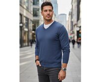 Pánský svetr s výstřihem do V, modrý Modrá, M