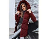 Dámská prošívaná bunda s kožešinou, bordó Kaštanová, S