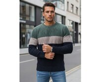 Pánský svetr s kulatým výstřihem, zeleno-námořnicky modrý Zelená, XXL