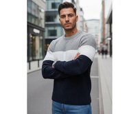 Pánský svetr s kulatým výstřihem, šedý a tmavě modrý Námořnická modrá, XXL