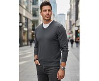 Pánský svetr s výstřihem do V, světle šedý Světle šedá, M