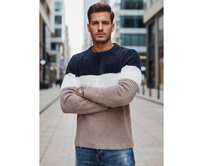 Pánský svetr s kulatým výstřihem, tmavě modrý a béžový Námořnická modrá, M