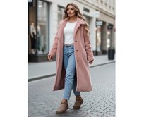 Dámský zimní kabát z dlouhé růžové teddy kožešiny Růžová, S