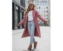 Dlouhý dámský kabát typu baranek v růžové barvě Růžová, S