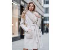 Dámský kabát s kožešinou v béžové barvě Béžová, S/M