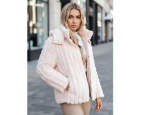 Dámská kožešinová bunda s kapucí, růžová Růžová, S