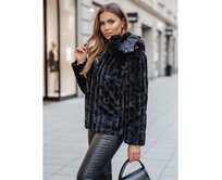 Dámská kožešinová bunda s kapucí, černá Černá, S