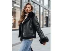 Dámská koženková bunda s kožešinou, černá Černá, S