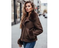 Dámská koženková bunda s kožešinou, hnědá Hnědá, L