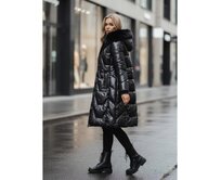 Dámská zimní bunda ELECIO dlouhá prošívaná s kapucí černá Černá, S