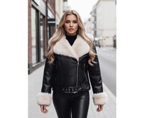 Dámská koženková bunda s kožešinou černá Černá, S