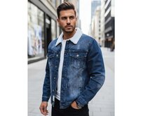 Pánská džínová bunda s podšívkou z kožešiny modrá Modrá, S