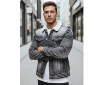 Pánská džínová bunda s podšívkou a kožešinou, černá Černá, S