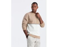 Pánská mikina OVERSIZE s kontrastní barevnou kombinací – béžová V2 B1673 Béžová, S