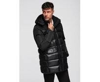 Pánská prošívaná bunda s vysokým límcem a kapucí – černá V1 OM-JALJ-0266 Černá, S