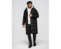 Klasická pánská dlouhá bunda s kapucí – černá V1 OM-JALJ-0269 Černá, L