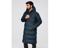 Klasická pánská dlouhá bunda s kapucí – tmavě modrá V2 OM-JALJ-0269 Námořnická modrá, S