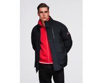 Pánská zimní bunda s odnímatelnou kapucí z nepromokavého materiálu – černá V3 OM-JAHP-0306 Černá, L