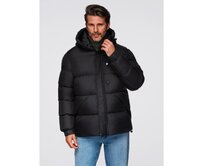 Pánská prošívaná bunda s vysokou kapucí na zip – černá V1 OM-JAHP-0238 Černá, L