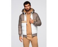 Barevná retro pánská sportovní bunda – béžová a bílá V2 OM-JALP-0296 Bílá, S