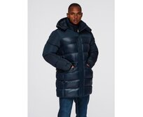 Pánská prošívaná bunda s kombinovanými materiály a kapucí – tmavě modrá V3 OM-JALJ-0266 Námořnická modrá, XXL