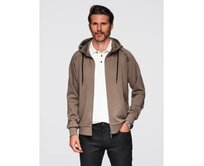 Pánská mikina bez knoflíků se stojáčkem a kapucí – šedohnědá V3 OM-SSZP-0216 Hnědá, S