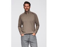 Pánská mikina s kontrastním potiskem a rozepínacím vysokým límcem – šedohnědá V3 OM-SSZP-0211 Hnědá, S