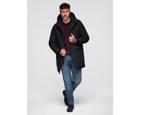 Klasická dlouhá pánská parka – černá V6 OM-JAPJ-0313 Černá, S