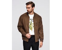 Pánská bunda z imitace semiše – hnědá V1 OM-JAFL-0232 Hnědá, S