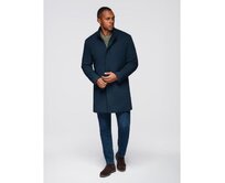 Pánský kabát s vysokým límcem a strukturovaným střihem – tmavě modrý V2 OM-COWC-0136 Námořnická modrá, S