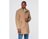 Strukturovaný pánský kabát s vysokým límcem – světle hnědý V4 OM-COWC-0136 Hnědá, S