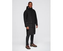 Pánská parka s fleecovou podšívkou a nastavitelným pasem – černá V2 OM-JAPJ-0314 Černá, S