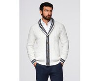Pánský svetr s šálovým límcem v preppy stylu – bílý V1 OM-SWCD-0152 Bílá, S