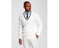 Pánský kostkovaný svetr s kulatým výstřihem – bílý V1 OM-SWSW-0151 Bílá, S