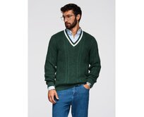 Pánský kostkovaný svetr s kulatým výstřihem – zelený V3 OM-SWSW-0151 Zelená, S