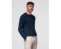 Elegantní pánský svetr se zajímavou vazbou – tmavě modrý V5 OM-SWSW-0173 Námořnická modrá, M