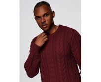 Elegantní pánský svetr se zajímavou vazbou – kaštanově hnědý V6 OM-SWSW-0173 Červená, S