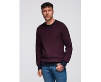 Pánský svetr s kontrastní vazbou a kulatým výstřihem – kaštanově hnědý V1 OM-SWSW-0122 Červená, S