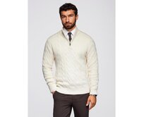 Pánský kostkovaný svetr s rolákem a zipem – krémový V1 OM-SWZS-0138 Krémová, XXL