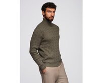 Pánský svetr s rolákem a kostkovaným vzorem – olivová V2 OM-SWTN-0157 Olivová, XXL
