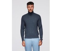 Pánský svetr s rolákem a kostkovaným vzorem – tmavě modrá V3 OM-SWTN-0157 Námořnická modrá, L