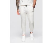 Pánské tepláky s žebrovanými nohavicemi a gumovým potiskem – bílé V2 OM-PASK-0223 Bílá, S