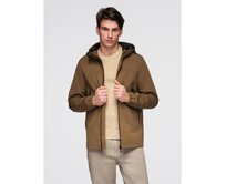 Pánská lehká bunda s voděodolnou vrstvou a kapucí – hnědá V2 C638 Hnědá, S