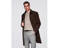 Jednořadový pánský dlouhý kabát s límcem a podšívkou – hnědý V4 OM-COWC-0135 Hnědá, S