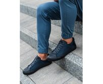 Jednobarevné pánské casualové tenisky z kombinovaných materiálů – tmavě modré V2 OM-FOCS-0105 Námořnická modrá, 40