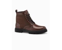 Pánské trapery s vysokým svrškem z kombinovaných materiálů – tmavě hnědé V2 OM-FOBO-0174 Hnědá, 40