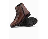 Pánské boty s vysokým svrškem z lesklé eko kůže – tmavě hnědé V2 OM-FOBO-0175 Hnědá, 40