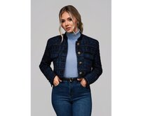 Krátká dámská bunda typu chanel OW-BLZB-0102 v1 – tmavě modrá Námořnická modrá, M