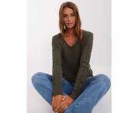 Dámský svetr s plédy a výstřihem do V MIA khaki Khaki, Univerzální